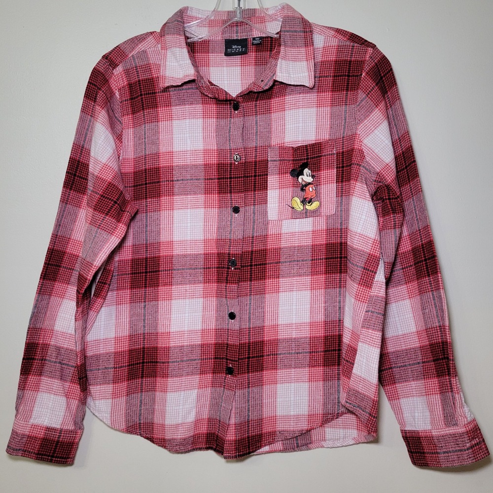 Disney Mickey Mouse Embroidered Flannel Red Woman's Small